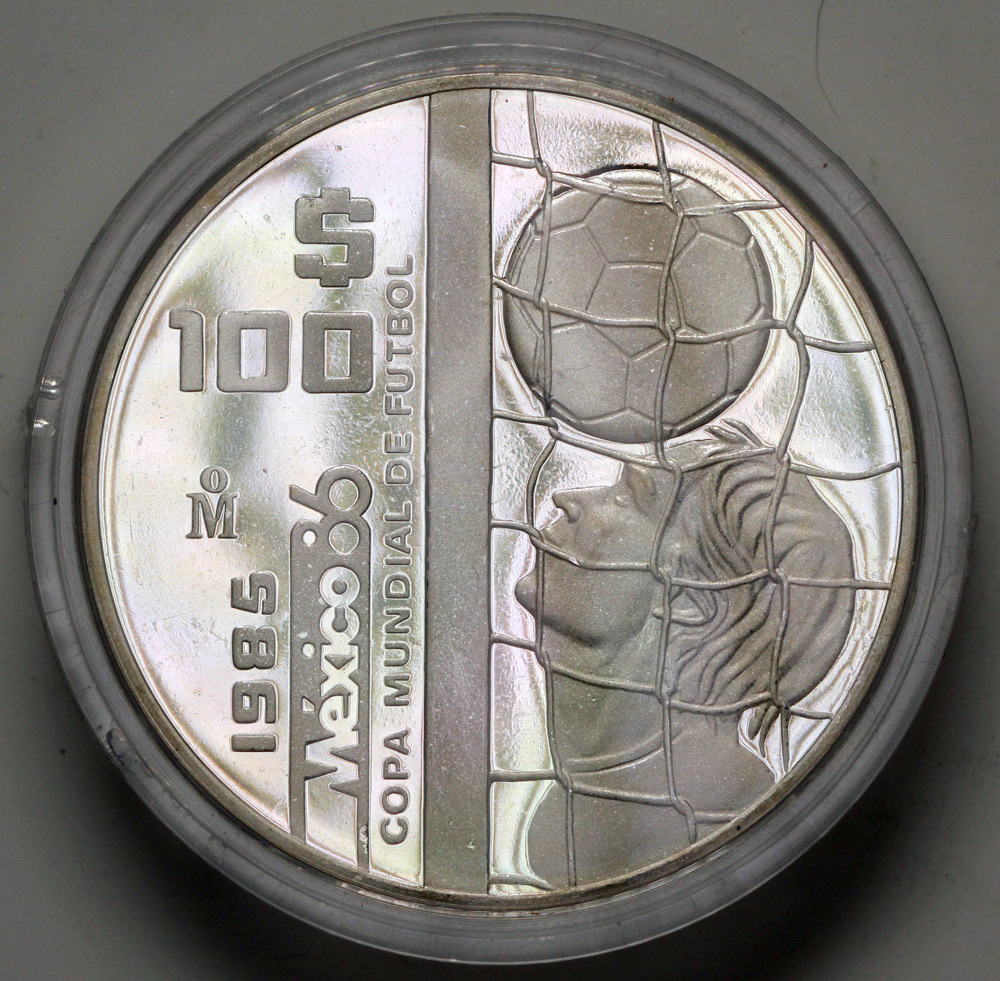銀盃　記念バッチ 1985 Mo Mexico 100 Pesos - 1986 World Cup Soccer Games