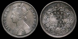 World Coins - 1901 C India (British) 1 Ruppe AU