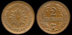 World Coins - 1951 So Uruguay 2 Centesimo AU