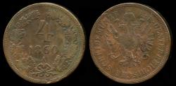 World Coins - 1860 A Austria 4 Kreuzer XF