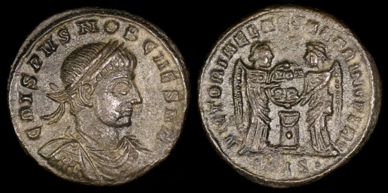Ancient Coins - Crispus Ae3 - VICTORIAE LAETAE PRINC PERP - Siscia Mint