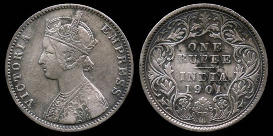 World Coins - 1901 C India (British) 1 Ruppe AU