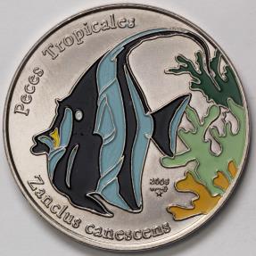 World Coins - 2005 Cuba 1 Peso - Multi-colored Zanclus Canescens - Tropical Fish - BU (Tiny Mintage)