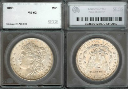 US Coins - 1889 Morgan Dollar SEGS MS62