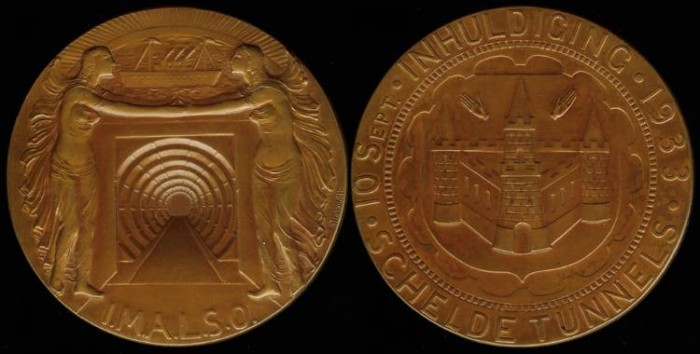 World Coins - 1933 Belgium – Opening of the Sint Anna Tunnel under the Schelde River in Antwerp 