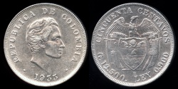 World Coins - 1933 B Colombia 50 Centavo AU