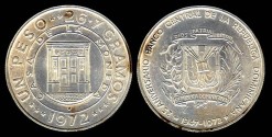 World Coins - 1972 Dominican Republic 1 Peso - 25th Anniversary of the Central Bank Silver Commemorative BU