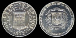 World Coins - 1972 Dominican Republic 1 Peso - 25th Anniversary of the Central Bank Silver Commemorative - Proof