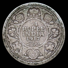 World Coins - 1917 India (British) 1/4 Rupee F