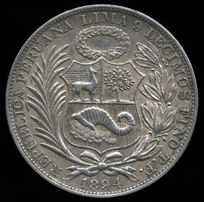 World Coins - 1894 TF Peru 1 Sol AU