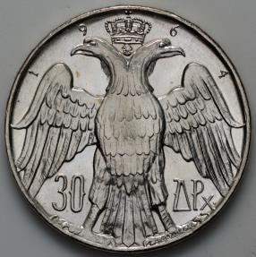 1964 Greece 30 Drachmai - Constantine and Anne-Marie Wedding Silver ...