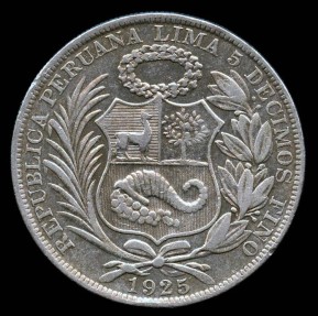 World Coins - 1925 Peru 1 Sol XF