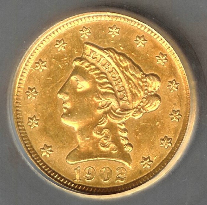 1902 Liberty Head 2-1/2 Dollar Gold SEGS AU58 | Gold Coins