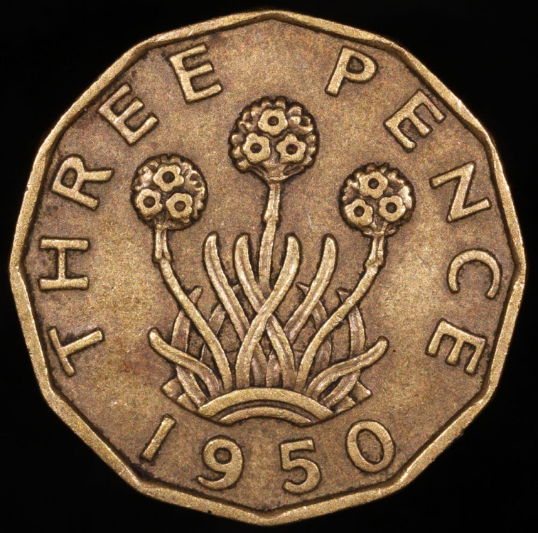 1950 Great Britain 3 Pence VI AU European Coins