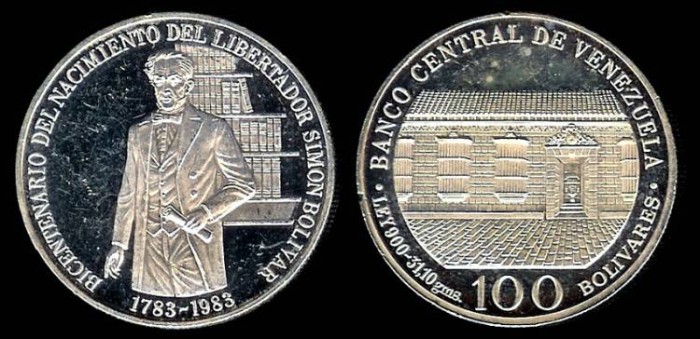 1983 W Venezuela 100 Bolivares 200th Anniversary Birth Of World Coins 1983 W Venezuela 100 Bolivares 200th Anniversary Birth Of