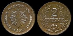 World Coins - 1951 So Uruguay 2 Centesimos UNC