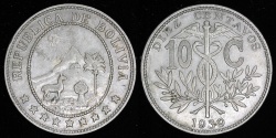 World Coins - 1939 Bolivia 10 Centavo XF