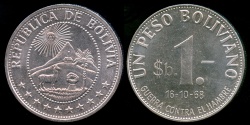 World Coins - 1968 Bolivia 1 Peso - FAO "Food for ALL" - BU