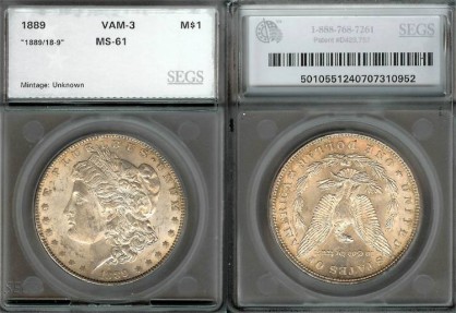 US Coins - 1889 Morgan Dollar - VAM 3 - SEGS MS61