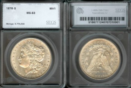 US Coins - 1878s Morgan Dollar SEGS MS63