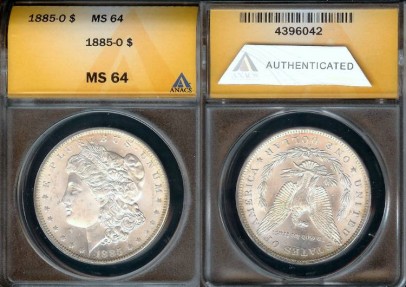 US Coins - 1885o Morgan Dollar ANACS MS64