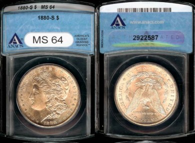 US Coins - 1880s Morgan Dollar ANACS MS64