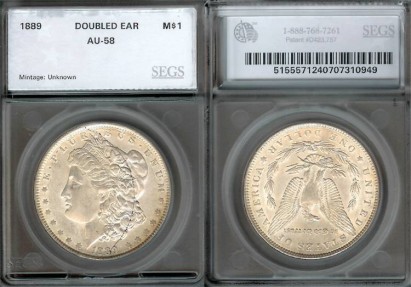 US Coins - 1889 Morgan Dollar - VAM 3 - SEGS AU58 (Doubled Ear)
