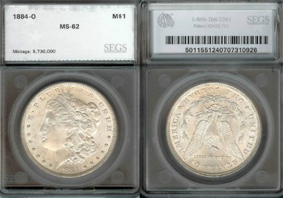 US Coins - 1884o Morgan Dollar SEGS MS62