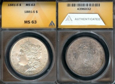 US Coins - 1881s Morgan Dollar ANACS MS63