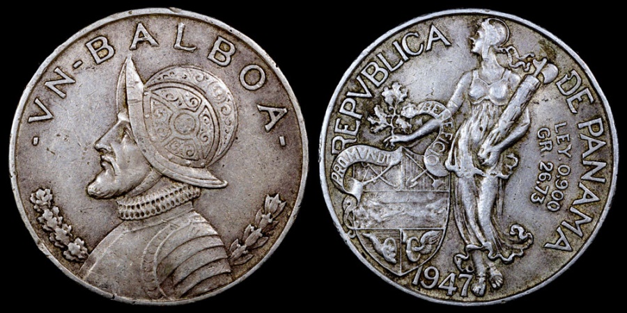 1947 Panama 1 Balboa - Vasco Nunez de Balboa - AU Silver | North & Central  American and Caribbean Coins