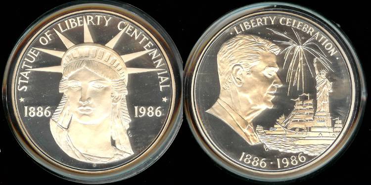 1986 US Statue of Liberty Centennial Reagan Very Large Silver