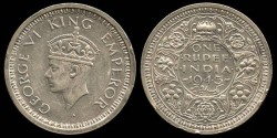 World Coins - 1945 B India (British) 1 Rupee AU