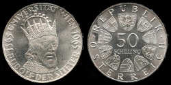 World Coins - 1965 Austria 50 Schillings - 600th Anniversary of Vienna Silver Commemorative BU - Silver