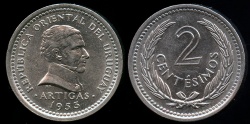 World Coins - 1953 (L) Uruguay 2 Centesimo BU