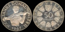 World Coins - 1967 Austria 50 Schilling Blue Danube Centennial (Only 26,100 Pieces were struck in Proof) Commemorative Silver Proof