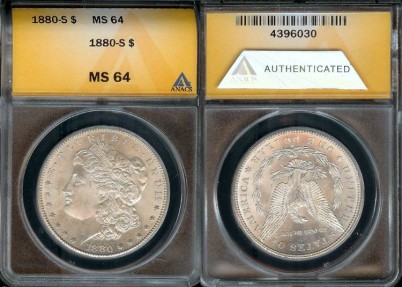 US Coins - 1880s Morgan Dollar ANACS MS64