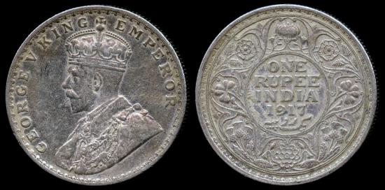 World Coins - 1917 (b) India (British) 1 Rupee AU
