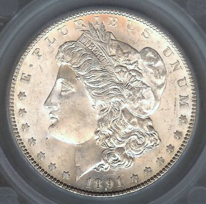 US Coins - 1891s Morgan Dollar SEGS MS63