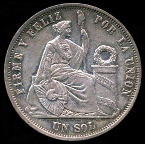 World Coins - 1866/56 YB Peru 1 Sol UNC