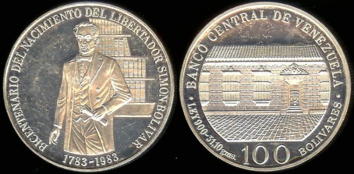 1983 W Venezuela 100 Bolivares 200th Anniversary Birth Of World Coins 1983 W Venezuela 100 Bolivares 200th Anniversary Birth Of