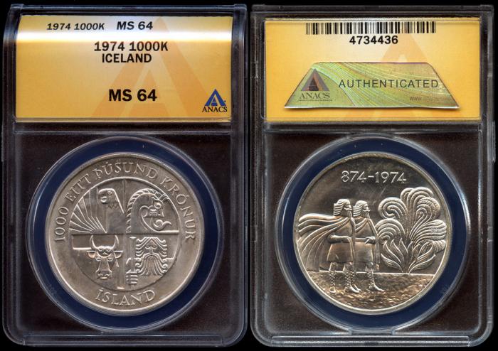 1974 Iceland 1000 Kronur 1100th Anniversary of the 1st Settlement
