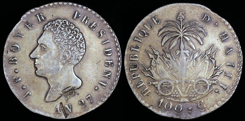 1829 Silver Haiti 100 Centimes good Haitian Boyer World Coins Foreign Coins Haitian