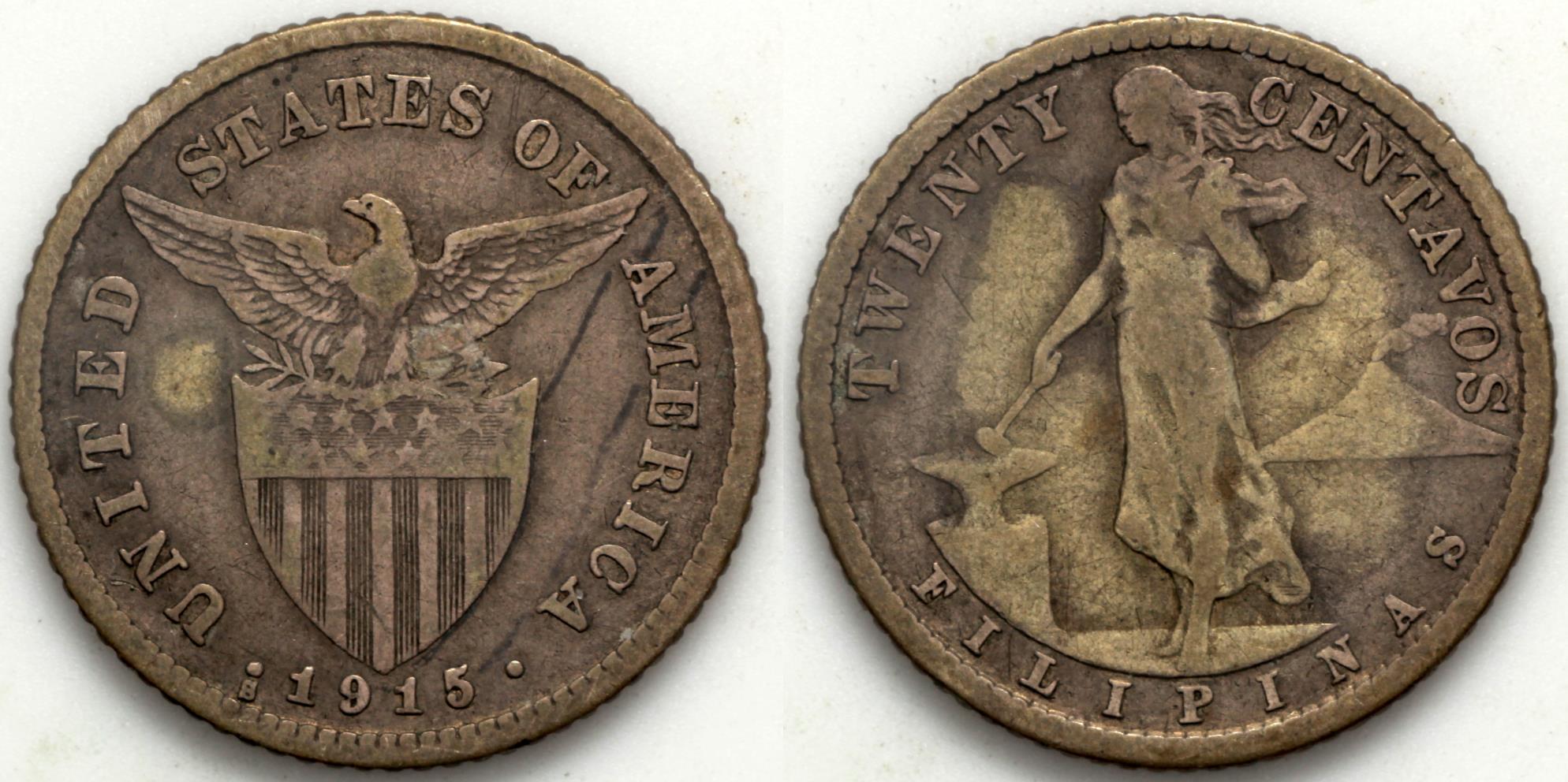 アメリカ領フィリピン 1905年 S 20Centavos 銀貨 アメリカ領フィリピン 1905年 S 20Centavos 銀貨 アメリカ領