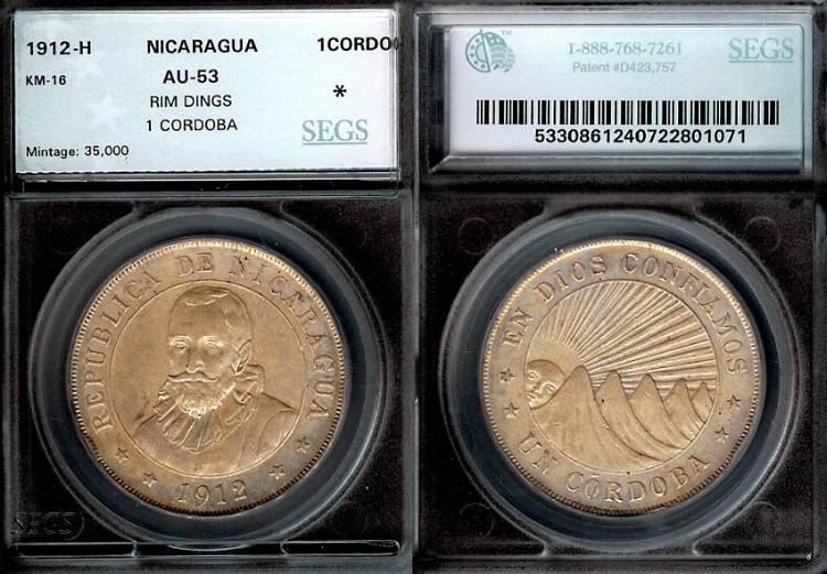 1912年 ニカラグア コルドバ PCGS AU53 1912年 ニカラグア コルドバ PCGS AU53 1912年 ニカラグア コルドバ