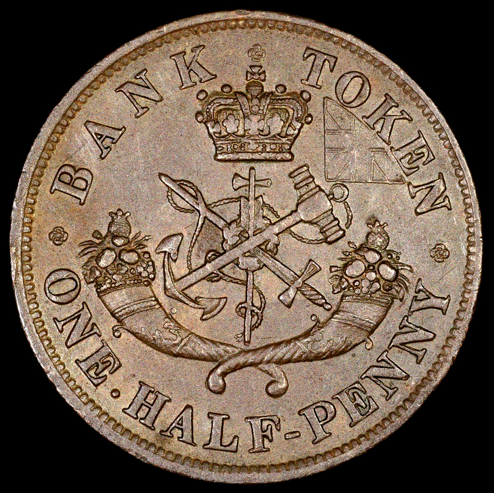 1854 Canada 1/2 Penny - Bank of Upper Canada Token (Plain Four) - XF