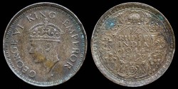 World Coins - 1944 B India (British) 1/4 Rupee AU