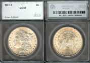 Us Coins - 1891s Morgan Dollar SEGS MS63