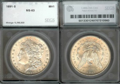 US Coins - 1891s Morgan Dollar SEGS MS63