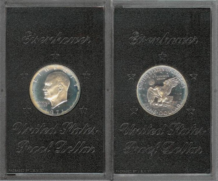 1971s Eisenhower Proof Dollar in brown box as shown