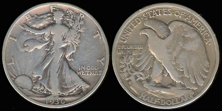 1936 Walking Liberty Half Dollar VG 50 Cents